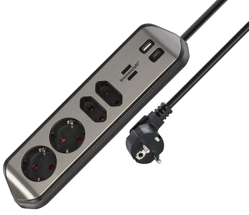 Brennenstuhl Estilo hörnuttagslist 4-faldig med USB A och USB C PD 30W (skrivbordsuttag för kök och kontor)