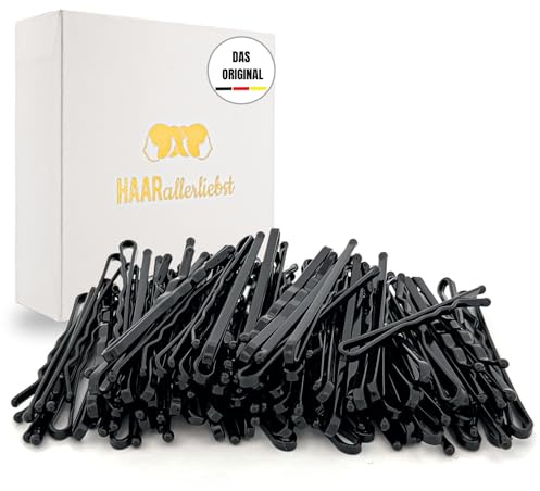 HAARallerliebst® 100 Bobby Pins Schwarz – 5cm Haarklammern für Damen – Extra stark & langlebig – nachhaltige Geschenkbox – Haarnadeln für Frisuren, Haarstyling Zubehör (schwarz, 100 Stück)
