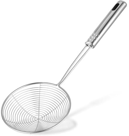 Spider Küche Stück Sieb Spider Skimmer Drahtskimmer Schöpfkellensieb mit Griff Edelstahl Schlitzlöffel Kochabschäumer Pasta Siebe für Pasta,Durchmesser 12.5cm