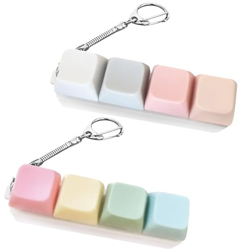 2Pcs 4 Keys Click Keyboard Fidget Toy for Adults for Stress Relief | Fidgets Keyboard Clicker Removable Carabiner Keychain for Exercise Wrist, Relief Pass the Time, Anxiety Decompression