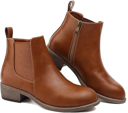 Maxome Stiefeletten Damen Knöchelstiefel Mit Reißverschluss Wasserdichte Leder Stiefeletten Stylische Chelsea Boots Mit Niedrigem Absatz Spitze Zehen Freizeitschuhe Herbst Winter Damenstiefel Braun