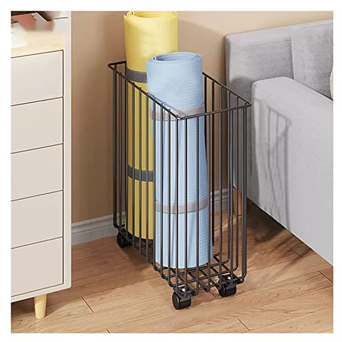 Panier de rangement en métal pour tapis de yoga avec roues verrouillables, chariot de rangement portable pour équipement de sport à domicile, salle de sport, salle de fitness, facile à nettoyer