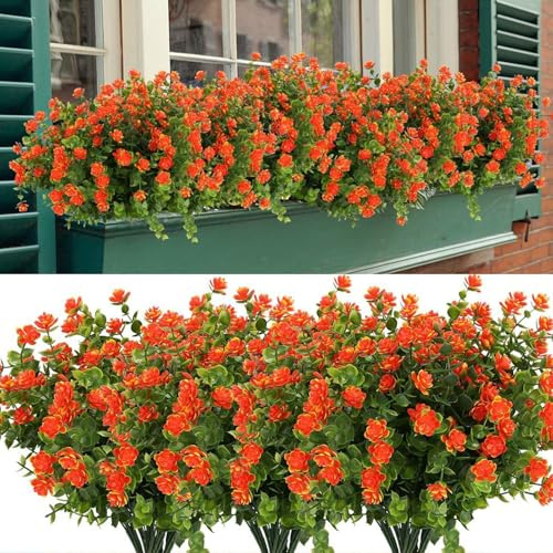 Genérico 16 Manojos de Flores Artificiales, Vegetación Artificial Artificial, Flores Artificiales a Granel, Plantas Artificiales para Exteriores, Arbustos de Plástico Resistentes a los Rayos UV (D)