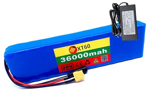 48V 36Ah Ebike Akkupack 13S2P Wasserdichter Akkupack mit 54.6V 2A Ladegerät Elektroroller Battery Eingebauter BMS-Schutz für Ebike Motorrad Roller