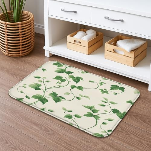 Tapete de baño de secado rápido, diseño de hojas de hiedra, absorbente y antideslizante, inspirado en la naturaleza botánica, tapete decorativo de primavera para baño, inodoro, baño, 16 x 24 pulgadas