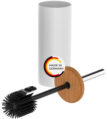 Rival WC-Garnitur Life Style weiß mit Noppenbürste, Edelstahlgriff & geölter Buchenholzabdeckung – Toilettenbürste mit ergonomischem Griff – Klobürste für schnelle & gründliche Reinigung