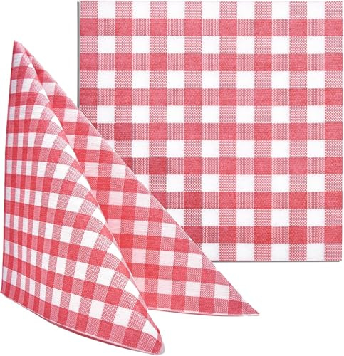 Tovagliolo TNT monouso 40x40 in tessuto non tessuto ROSSO quadretti | 50 pezzi | tovaglioli, resistenti | assorbente | simile al tessuto | ideale per ristorazione | HoReCa | Biodegradabile