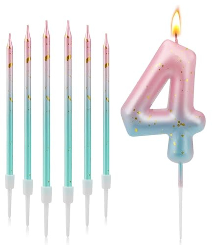3D Farbverlaufs-Zahlenkerze 4 für Geburtstagstorten – Rosa & Blauer Gradient – Kindergeburtstagskerze für Jungen & Mädchen – Jubiläum, Torten-Deko, Geburtstagsparty