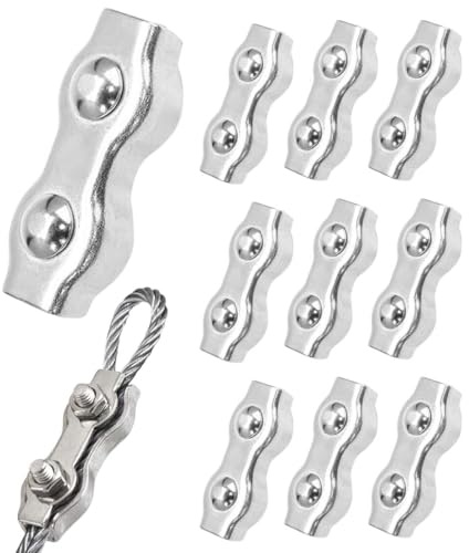 JUGUTA M3 Duplex Klemme, 10 Stück Drahtseilklemme, 304 Edelstahl Seilklemme, Seilklemmen Für 3Mm Stahlseil Drahtseil Wäscheleine Markise Fixiert