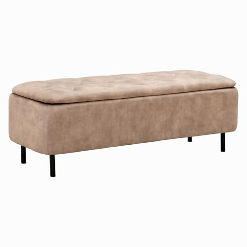 Riess Ambiente Extravagante Polsterbank EN Vogue - 120cm - beige - Samt mit Stauraum und schwarzen Metallbeinen