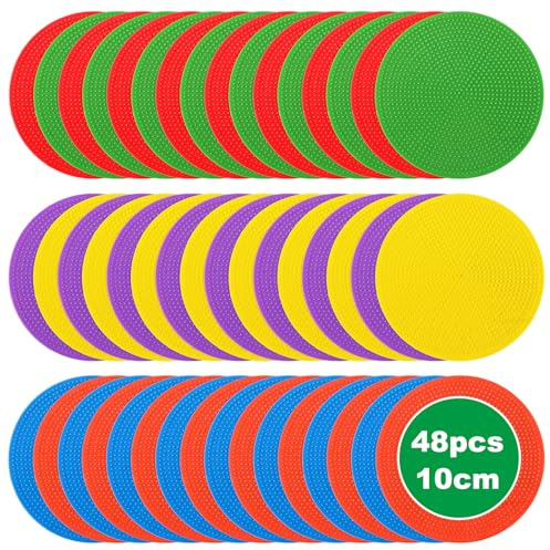 MIVIDE 48stk. Markierungsscheiben 10 cm, 6 Farben Markierscheiben Sport, Flacher Floormarker Makierungsscheiben Bunt Set für Training, Fußball, Sportplätze