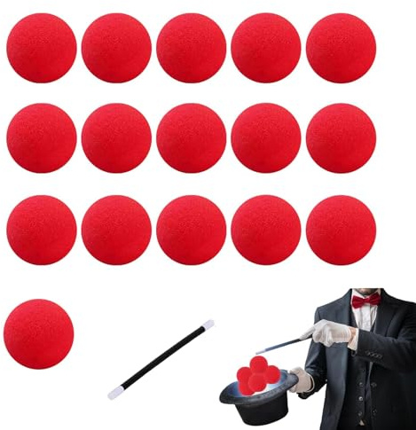 EUYKQNOI 16 Stück Rote Schwammbälle,5cm Magic Schaumstoffbälle Klein Weiche Schaumstoffbälle,Schwammkugeln magisch,Schaumstoffkugeln magisch,Karneval Halloween Zaubertricks,1 Zauberstab