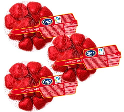 ONLY Schokoherzen 3er Setje 84g Zarte Vollmilchschokolade in Herzform | einzeln verpackt, ideal für Valentinstag, Muttertag, Hochzeit, Geburtstag, Mitgebsel, Candy Bar & süße Überraschungen