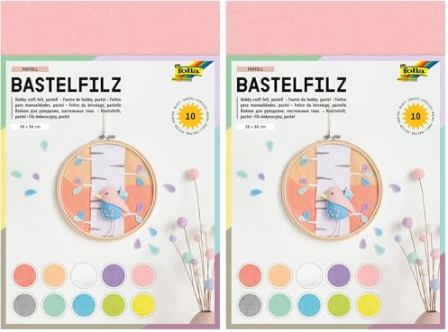 folia 520495 - Bastelfilz Pastell, Feine Wollqualität, 10 Blatt, 150 G/qm, 20 X 30 Cm, Sortiert In 10 Pastellfarben, Klebefleckenfreie Verarbeitung, Ideal Für Vielfältige Bastelarbeiten