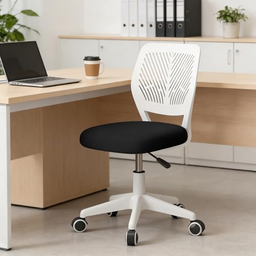HDHNBA Höhenverstellbarer Homeoffice-Stuhl ohne Armlehnen – runder Schreibtisch-Rollhocker mit Rückenlehne