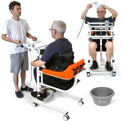 GoHelmate Transfer Lift,Patient Lift Transfer Chair for Home,Patient Lift for Home,Lift Shower Chair,Bathroom Wheelchairs Transfer Chairs for Seniors,Split Seat with Portable Potty & Seat Cus