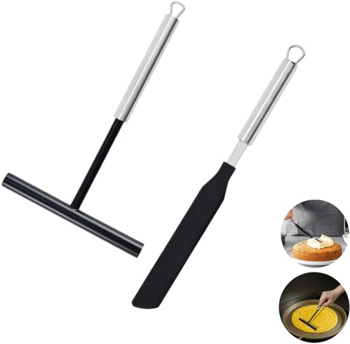 Esparcidor de Crepe,Espátula Crepe,Esparcidor de Masa Crepes,Set Esparcidor de Crepes y Volteador,Esparcidor de Panqueques de Madera Tokaneit (Plata + Negro)