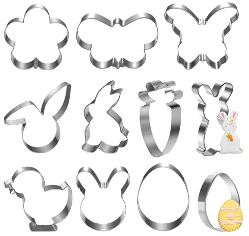 IWIDYA 11 Stück Ausstechform Ostern Edelstahl -Ausstecher mit Hase, Küken, Ei, Karotte, Blume & Schmetterling, Lebensmittelecht - Perfekt für Osterplätzchen, Backanfänger & kleine Geschenke