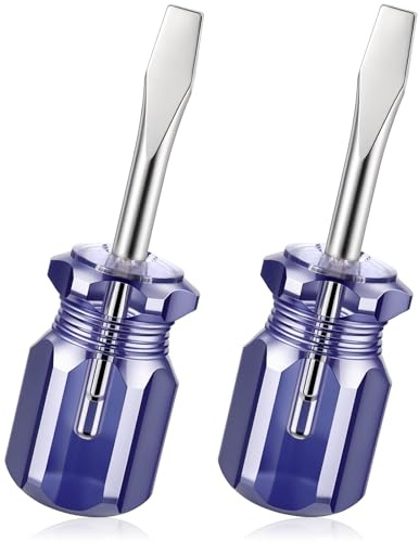 2 Pcs Short Tip Slotted Screwdriver Set, Stubby Magnetic Flat Head Screwdrivers, Pocket Short Comfortable Grip Screwdriver for DIY Repairing, Small Flathead Screwdrivers for Tight Spaces (Blue)