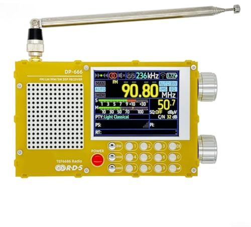 Radio portátil DP 666 con chip TEF6686, receptor de onda corta FM AM de banda completa, procesamiento de señal avanzado, datos RDS y batería de larga duración (amarillo)