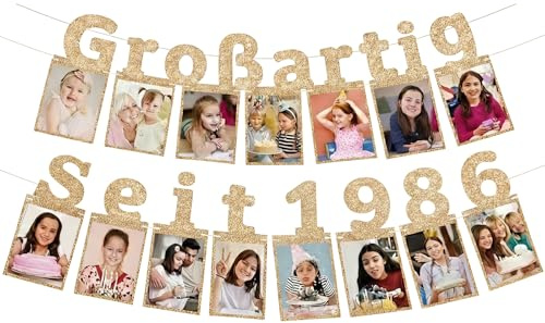 AuraFusion 40 Geburtstag Deko Banner Fotogirlande Seit 1986 Glitter Geburtstagsbanner Für Männer Frauen Familie Freunde Party Wand Tür Desserttisch Feier (Champagner Gold)