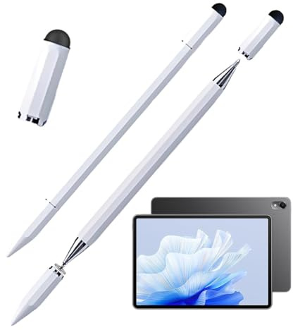 HAPZUR Penne Stilo per Tablet Pad, 2 Pezzi Bianche 3 n 1, Alta Precisione con Punte di Ricambio, Universale per Smartphone, Disegno e Scrittura Fluida.