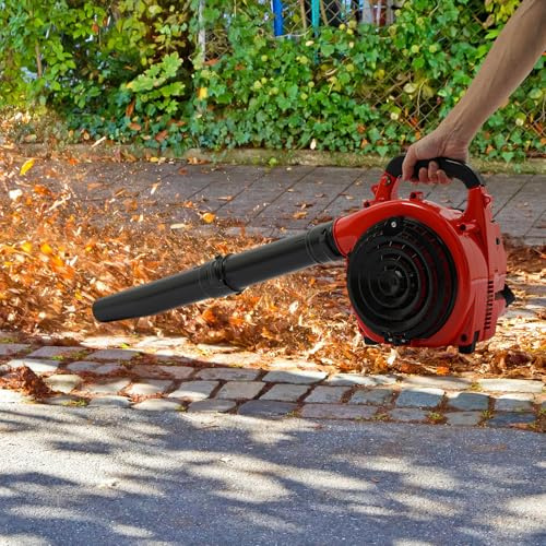 Soplador de hojas de gasolina, enfriado por aire, soplador de césped de 2 tiempos, con saco de colección, función de succión/soplado, quitanieves para limpiar hojas caídas, nieve, polvo y malas