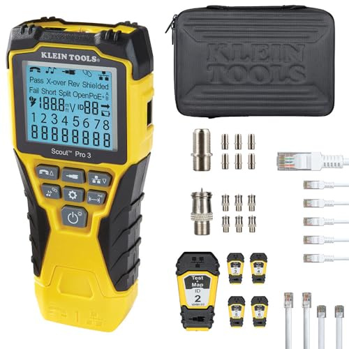 Klein Tools VDV501-853 Scout Pro 3 Cable Tester Kit | LAN Ethernet Coax Tester RJ11 RJ12 RJ45 | PoE Detection Wiremap Length Measurement | Test + Map Remote Kit