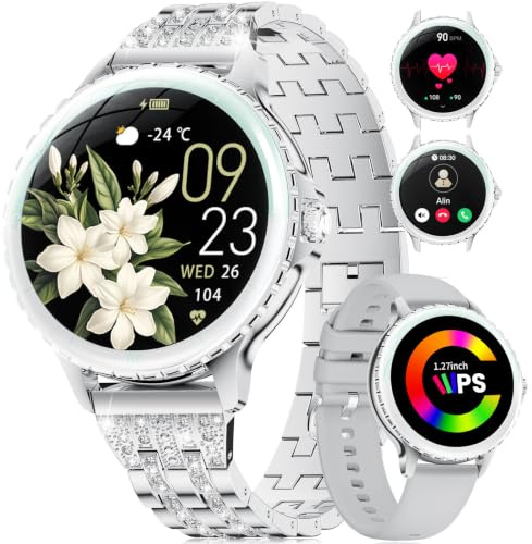 Smartwatch Damen mit Telefonfunktion, Elegante Damen Smartwatch mit 1,27, Fitnessuhr mit 100+ Sportmodi, Herzfrequenz/Schlafmonitor, Sportuhr IP68, Armbanduhr für Samsung/iOS/Android,FV26-F