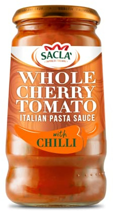 Sacla Cherry Tomato Pasta Sauce - Authentic Italian Chilli Tomato Sauce, Juicy Tomatoes Teamed with Spicy Hot Peppers, Tasty Stir in Sauces, Great with Spaghetti or any Pasta Dish 350g (Pack of 6)