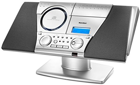 Karcher mit PLL-UKW-Tuner, Line-In, MC 6550N Kompaktanlage (mit CD Player und Kassettendeck, vertikale Stereoanlage, UKW Radio, Wecker) silber