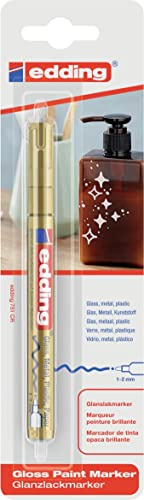 edding 751 glansig färgmarkör, rund spets 1-2 mm, färgpenna för glas, metall och plast, vattentät, hög täckning, guld, 1 färgpenna