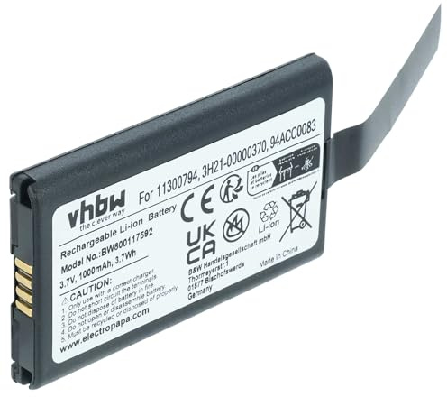 vhbw Akku Ersatz für Datalogic 11300794, 3H21-00000370, 800065-56, 94ACC0083 für Barcodescanner POS (1000mAh, 3,7V, Li-Ion)