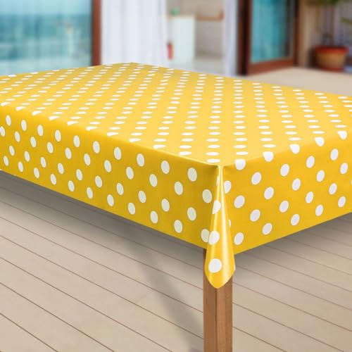 laro Wachstuch-Tischdecke Abwaschbar Garten-Tischdecke Wachstischdecke PVC Plastik-Tischdecken Eckig Meterware Wasserabweisend Abwischbar |34|, Muster:Punkte gelb, Größe:130x200 cm