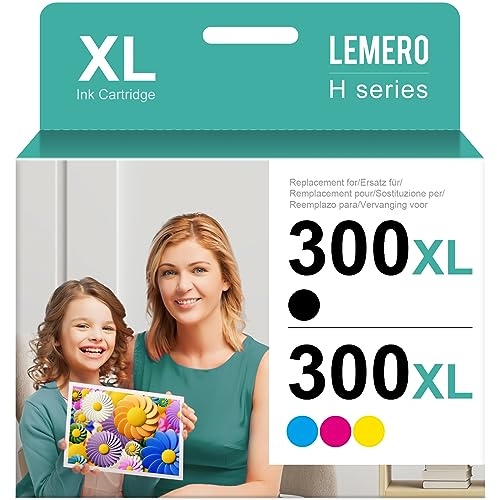 Lemero 300XL Patronen Kompatibel für HP 300 Druckerpatronen Schwarz Farbe Multipack für HP Deskjet F4580 F4280 F2440 D2530 D2680 Envy 110 114 Photosmart C4635 C4795 D110a(Schwarz/Farbe,2-Pack)