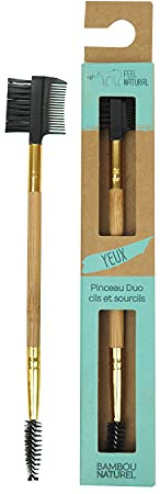 Feel Natural - Pinceau Maquillage Yeux - Duo Cils et Sourcils : Brosse et Peigne - En Bambou Naturel - 1 Unité