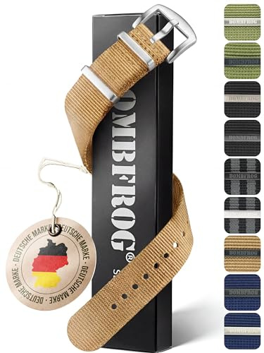 BOMBFROG NATO Strap Nylon Uhrenarmband 18mm 20mm 22mm 24mm Natoband Armband | Premium Natoband, franst nicht aus, verstellbar, Militär, Schließe schwarz/silber, Khaki/Navy/Oliv/Schwarz/Schwarz-Grau