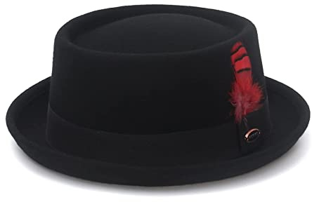 GEMVIE Sombrero de Pastel de Cerdo para Adultos, 100% Lana, Fedora Trilby, Sombrero de Fieltro, Negro, Unisex, para Hombre y Mujer