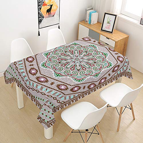Morbuy Mandala Tischdecke Abwaschbar, Drucken Tischtuch Rechteckig Tischwäsche Gartentischdecke Outdoor Tischdekoration Wasserdicht Polyester Ölfest Pflegeleicht (140x200cm,Grau rosa)