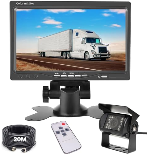 Hikity Kit Telecamera Retromarcia con Monitor 7 Pollice, Impermeabile IP68 Telecamera Posteriore Auto Camper, Visione Notturna Retromarcia per Camion, Autobus, RV, Rimorchio, Furgone (12-24V)