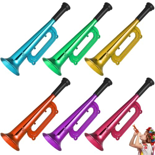 jojofuny 6 Pcs Kids Toy Trumpet & Saxophone Toy, Plastic Party Blowers, Sports Cheering Horns, Multicoloured Musical Instruments for Children Party Favors, School Events & Football Games