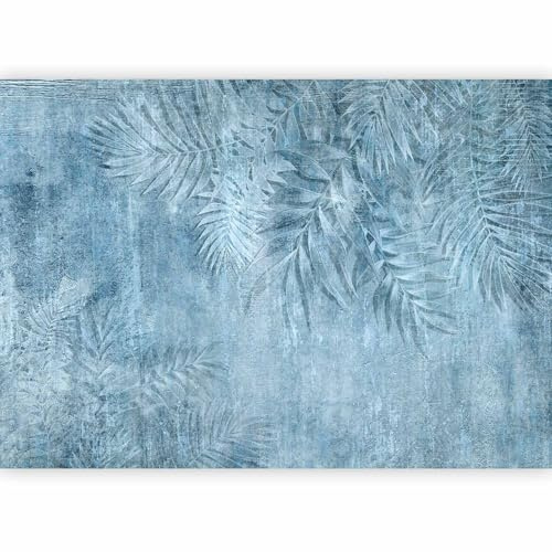 artgeist Wall Mural Palm Trees Leaves 98x69 in - Non-Woven Wallpaper Fleece Wall Decor Photo Print Picture Image Design Leaves Nature Plants Concrete Blue b-C-10145-a-c