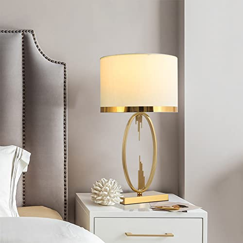 Chao Zan Tischlampe moderner leichter Luxus Stil, Stoffschirm, dekorativer Metallfuß, E27 Tischleuchte, Nachttischlampe, H x D: 49 x 25 cm, Gold Farbe/weiß