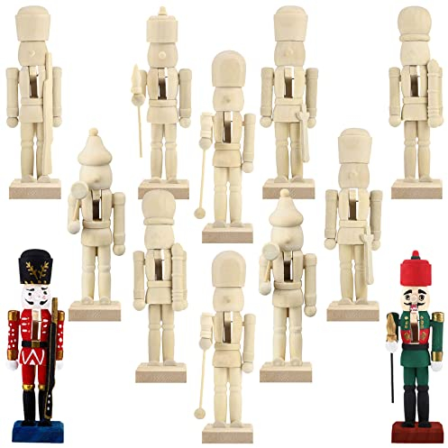 Sumind 12 Pieces Christmas Unfinished Nutcracker, Wooden Nutcracker, 5 Inch