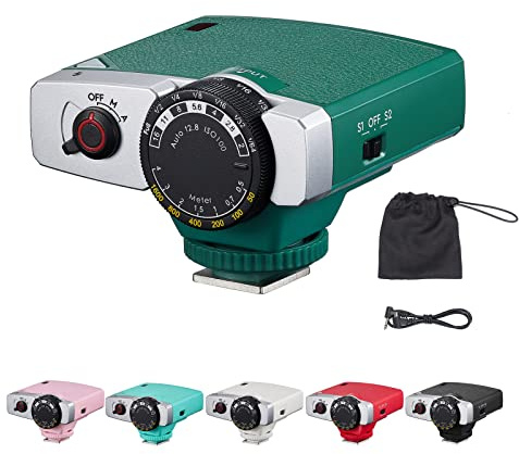 Godox Lux Junior Retro-Kamerablitz 6000 K ± 200 K GN12 F2-16 Blende 28 mm Brennweite Automatische und manuelle Modi 1/1-1/64 Blitzleistung für Canon Nikon Sony Fuji Olympus Blitzschuhkameras(Grün)