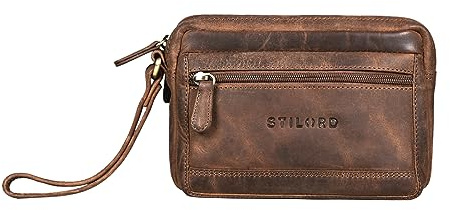 STILORD Pax Sac de Poignet Homme en Cuir Véritable Sac à Main pour Homme Sac en Cuir Vintage Sac Organisateur de Voyage Pochette Homme Cuir Couleur:Marron Moyen