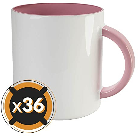 PixColor 36 tasses à sublimation en céramique blanche avec intérieur rose | 350 ml de capacité (11 oz) | Catégorie AAA | Passe au micro-ondes et au lave-vaisselle | Compatible Cricut