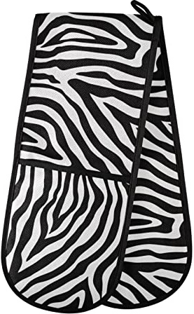 Double Oven Glove Zebra Print Heat Resistant Double Ovens Mitt Modern Cooking Gloves Potholders