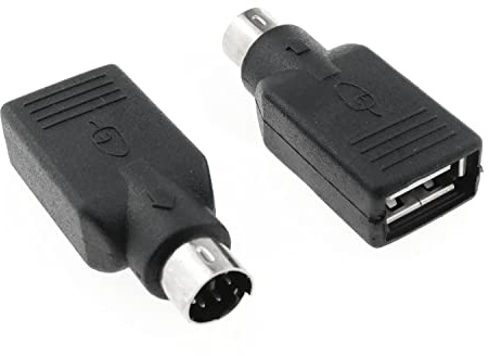 RLECS Adaptador USB a PS2, 2 unidades, negro PS/2 macho a USB hembra, adaptador convertidor para mouse y teclado