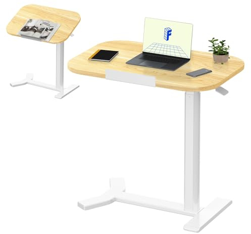 FLEXISPOT Overbed Table with Wheels, Adjustable Height Bedside Table, Rolling Laptop Desk for Bed Sofa, Small Standing Desk 75 x 40 cm, Mobile Computer Cart, H5 Maple